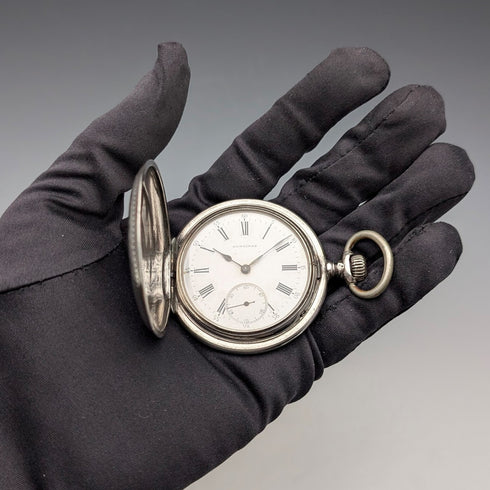 1904年頃 アンティーク ロンジン 懐中時計 アール・ヌーヴォー彫刻 銀側ハンターケース 動作良好