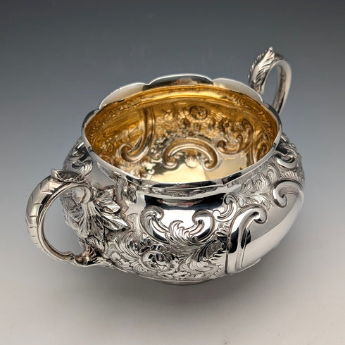 1891 British antique sterling silver large sugar bowl 395g Walter & John Barnard