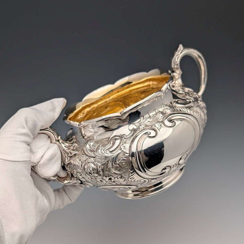 1891年 英国アンティーク 純銀製 大型シュガーボウル 395g Walter&John Barnard