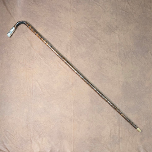 1906 年英國古董棕色手柄 L 型手柄純銀裝飾手杖 92 公分 Thomas Davis