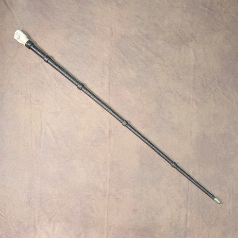 Antique British bone fist-shaped round handle walking stick, 85cm