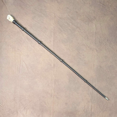 Antique British bone fist-shaped round handle walking stick, 85cm