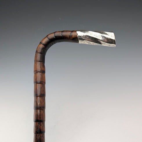 1906 年英國古董棕色手柄 L 型手柄純銀裝飾手杖 92 公分 Thomas Davis