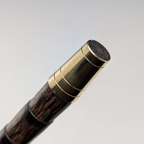1906 British Antique Walking Stick, 92cm, Brown Handle, L-Handle, Sterling Silver Decoration, by Thomas Davis