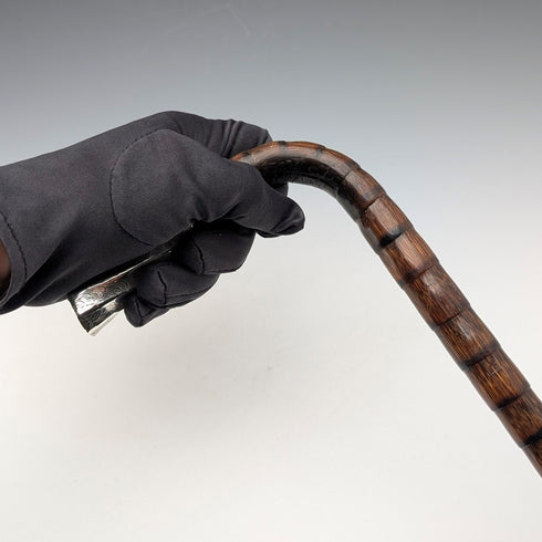 1906 年英國古董棕色手柄 L 型手柄純銀裝飾手杖 92 公分 Thomas Davis