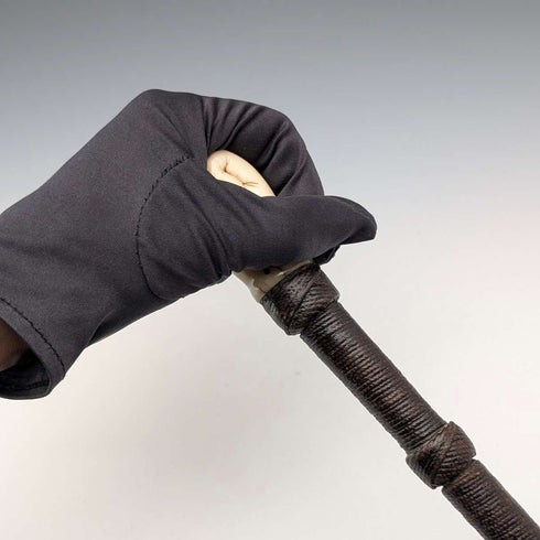 Antique British bone fist-shaped round handle walking stick, 85cm