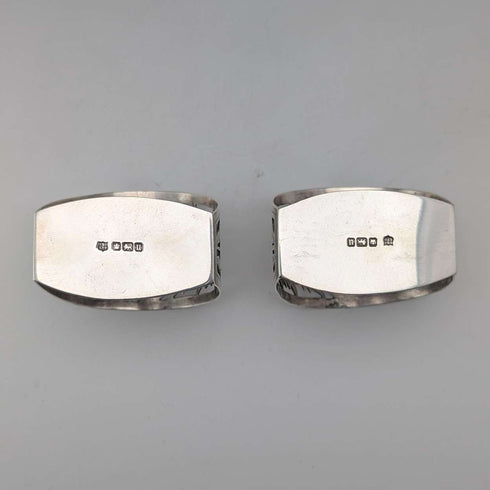 1912 British antique sterling silver D-shaped napkin rings, pair, 56g, Fenton Brothers