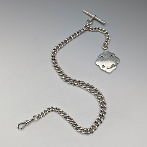 約 1890 年英國古董純銀阿爾伯特鏈,65 克純銀獎章錶鏈