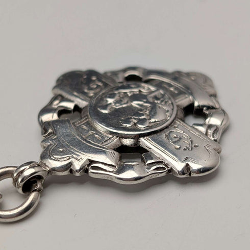 Circa 1890 British antique sterling silver Albert chain, 65g sterling silver medal fob