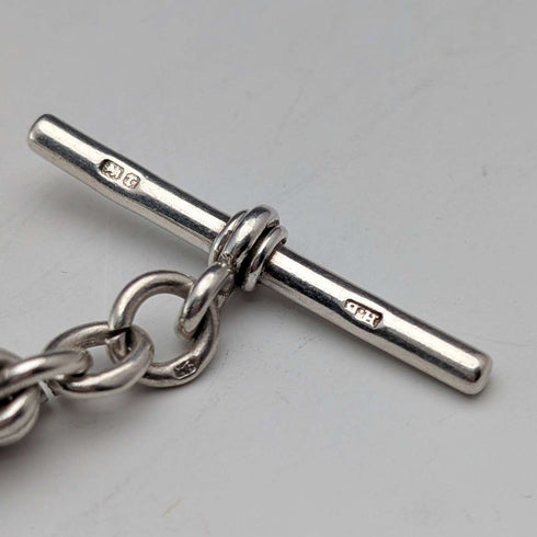 Circa 1890 British antique sterling silver Albert chain, 65g sterling silver medal fob