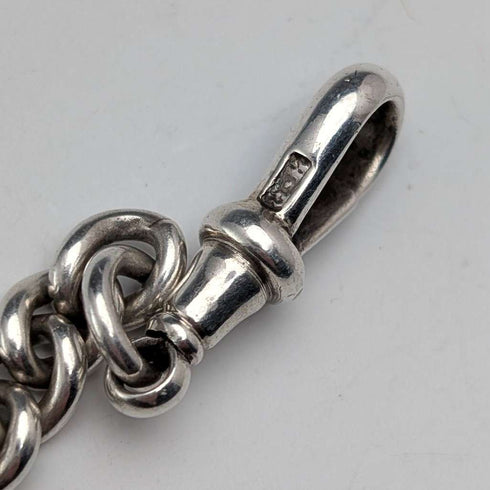 Circa 1890 British antique sterling silver Albert chain, 65g sterling silver medal fob