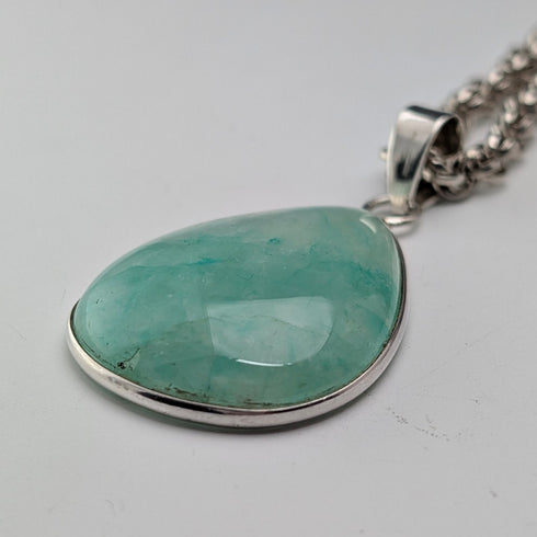ヴィンテージ グリーンアマゾナイト&純銀 ペンダント 純銀ネックレス付き