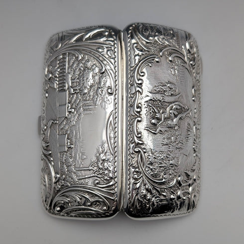 1899 年英國古董純銀煙盒,精美浮雕裝飾,102 克,亨利馬修斯