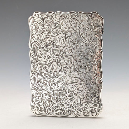 1871 British antique sterling silver card case, 67g, boxed, excellent condition, Robert Thornton