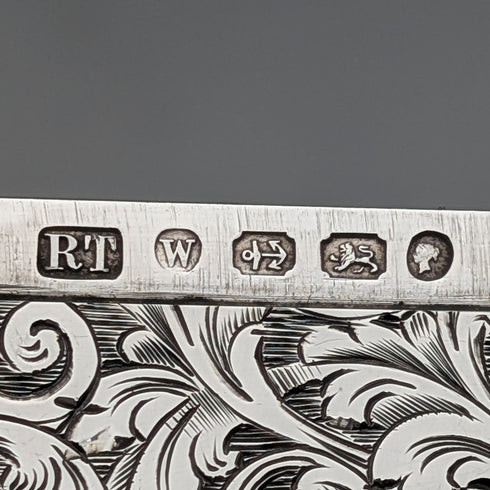 1871 British antique sterling silver card case, 67g, boxed, excellent condition, Robert Thornton