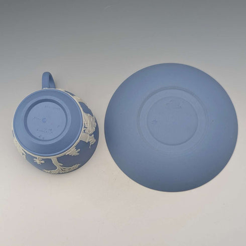 Vintage British Wedgwood Jasperware cup and saucer in pale blue