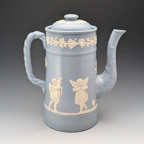 英国ヴィンテージ ジャスパーウェア製 コーヒーポット ペールブルー