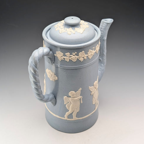 英国ヴィンテージ ジャスパーウェア製 コーヒーポット ペールブルー