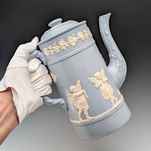 英国ヴィンテージ ジャスパーウェア製 コーヒーポット ペールブルー