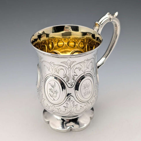 1855 British antique sterling silver mug 139g Henry Wilkinson