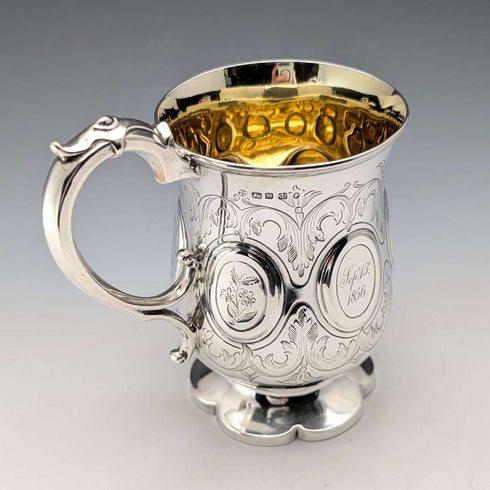 1855 British antique sterling silver mug 139g Henry Wilkinson