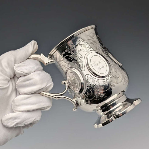 1855 British antique sterling silver mug 139g Henry Wilkinson