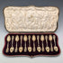 1900 British antique gold plated sterling silver tea spoons set of 12, total 218g, case included, George Bedingham