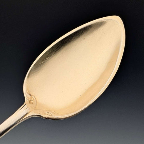 1900 British antique gold plated sterling silver tea spoons set of 12, total 218g, case included, George Bedingham