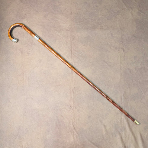 1925 英國古董棕色手柄,彎曲手柄,純銀裝飾,輕便手杖,86厘米,C&S