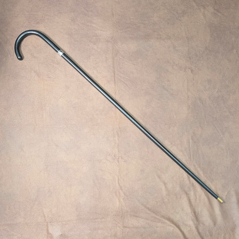 1933年 英国ヴィンテージ 黒軸 曲がりハンドル 純銀装飾 軽量ステッキ 杖 94cm M&T Ltd