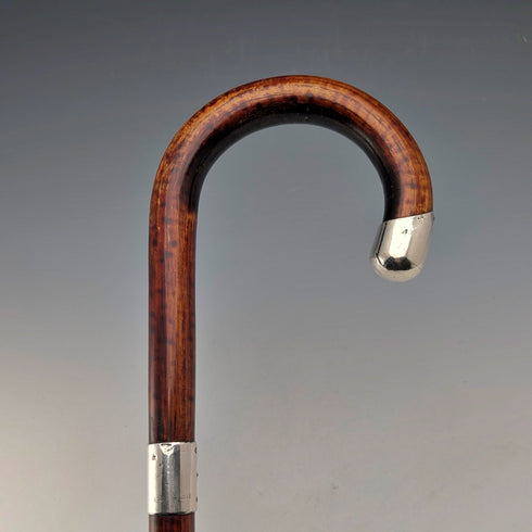 1925 英國古董棕色手柄,彎曲手柄,純銀裝飾,輕便手杖,86厘米,C&S