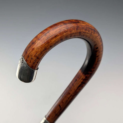 1925 英國古董棕色手柄,彎曲手柄,純銀裝飾,輕便手杖,86厘米,C&S