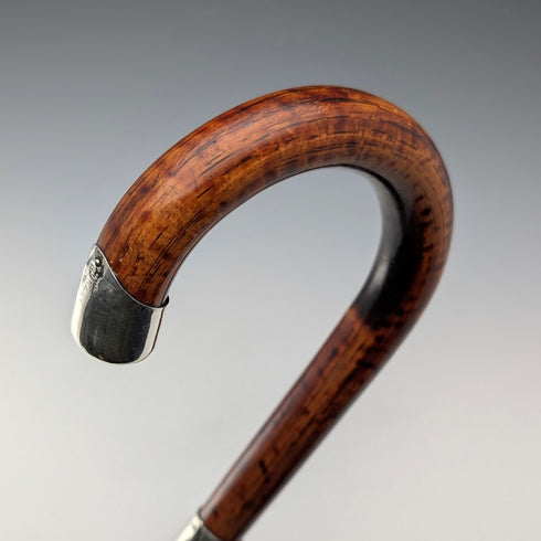1925 英國古董棕色手柄,彎曲手柄,純銀裝飾,輕便手杖,86厘米,C&S