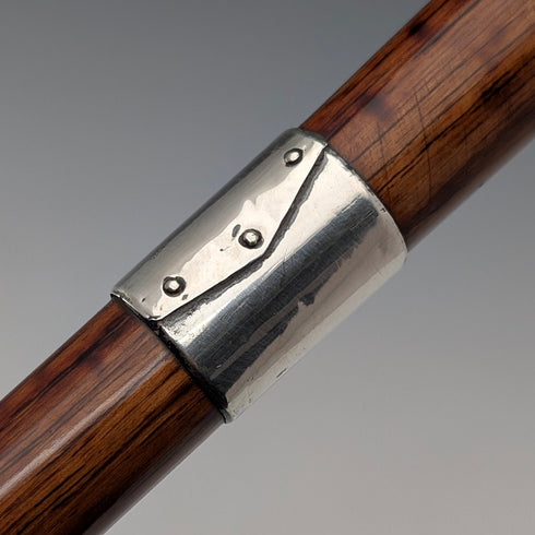 1925 英國古董棕色手柄,彎曲手柄,純銀裝飾,輕便手杖,86厘米,C&S