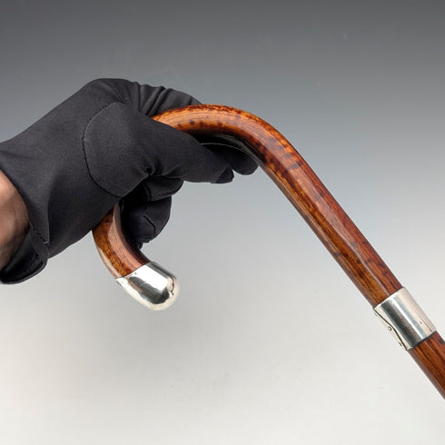 1925 英國古董棕色手柄,彎曲手柄,純銀裝飾,輕便手杖,86厘米,C&S