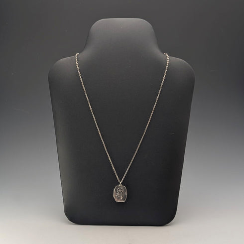 1908 British antique sterling silver flower locket pendant with sterling silver necklace, 7.8g in total, Sheldon Brothers