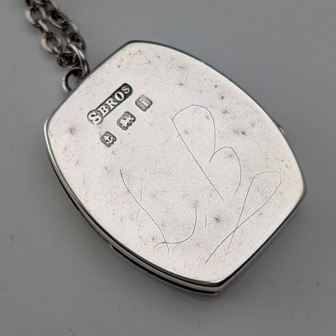 1908 British antique sterling silver flower locket pendant with sterling silver necklace, 7.8g in total, Sheldon Brothers