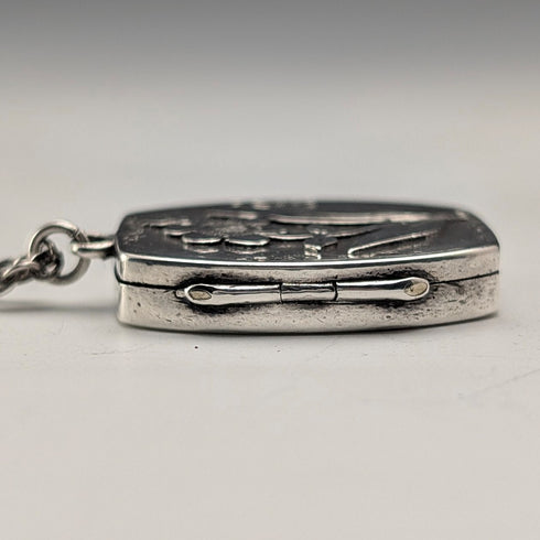 1908 British antique sterling silver flower locket pendant with sterling silver necklace, 7.8g in total, Sheldon Brothers