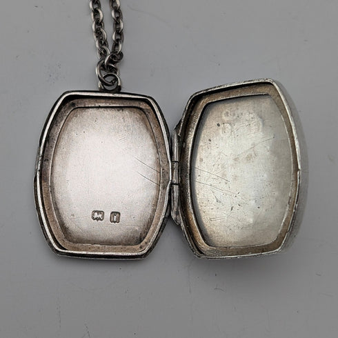 1908년 영국 앤틱 순은제 꽃 장식 로켓 펜던트, 순은 목걸이 포함, 총 7.8g, Sheldon Brothers