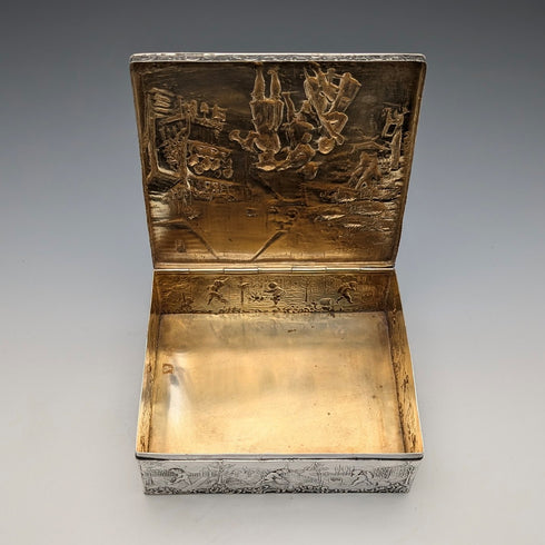 1912年 英国アンティーク 純銀製 細密装飾大型ボックス 444g George Bedingham 極美品