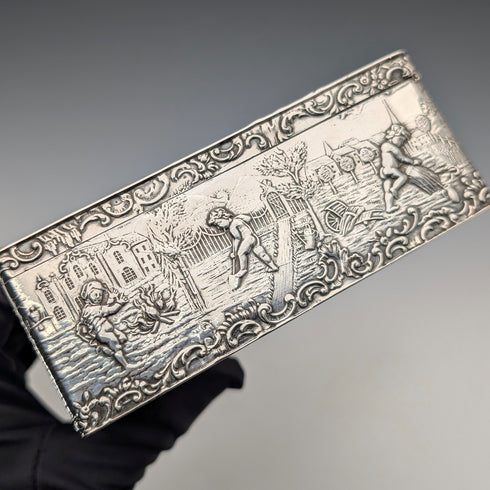 1912年 英国アンティーク 純銀製 細密装飾大型ボックス 444g George Bedingham 極美品