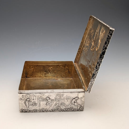 1912年 英国アンティーク 純銀製 細密装飾大型ボックス 444g George Bedingham 極美品