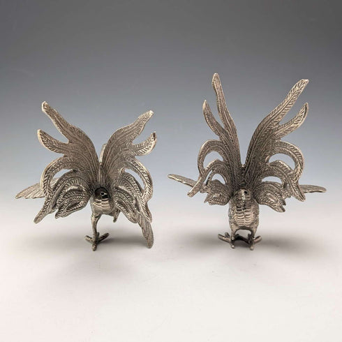 Pair of vintage pewter fighting cock figurines