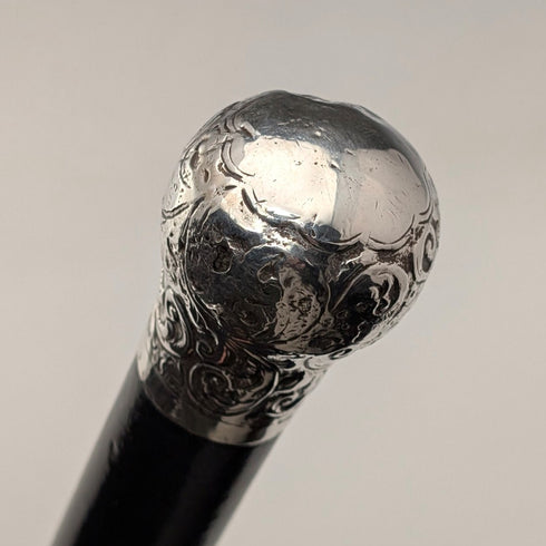 1883 年英國古董黑軸雕刻純銀圓柄手杖 89 厘米