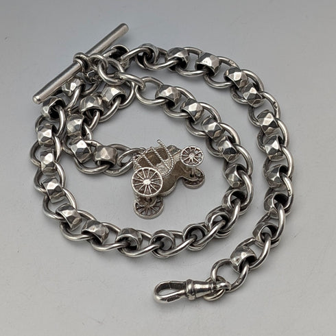 約 1900 年英國古董花式鍊式純銀阿爾伯特鏈 53 克馬車鏈扣