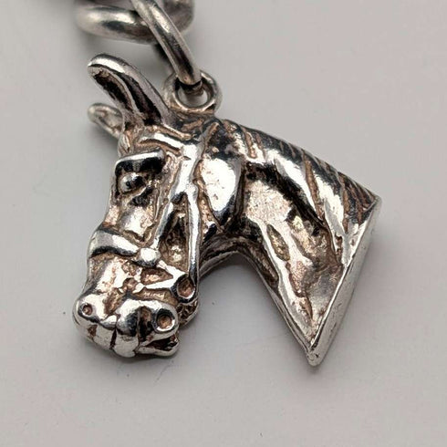 Circa 1900 British antique sterling silver double Albert chain 54g horse head fob