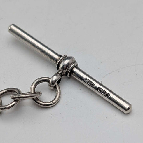 Circa 1900 British antique sterling silver double Albert chain 54g horse head fob