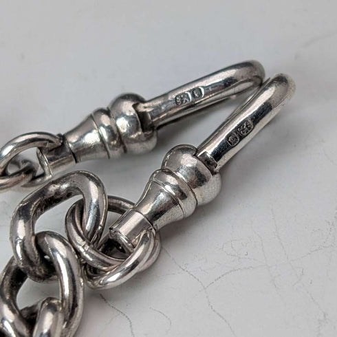 Circa 1900 British antique sterling silver double Albert chain 54g horse head fob