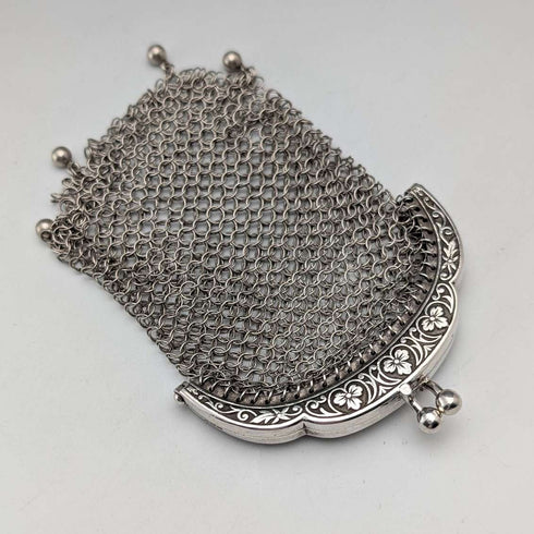 German antique 800 silver mesh wallet with coin purse