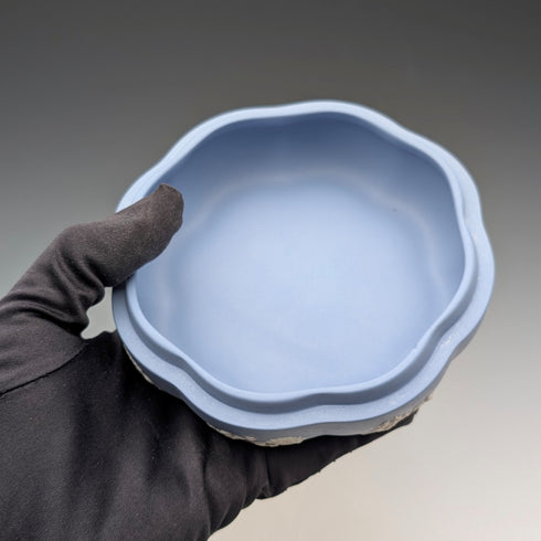 英国ヴィンテージ ウェッジウッド ジャスパーウェア製 丸型ボックス 小物入れ ペールブルー 蓋なし